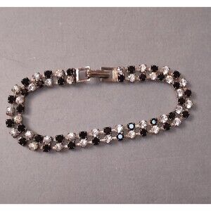 Vintage Tennis Bracelet Black & White Rhinestones